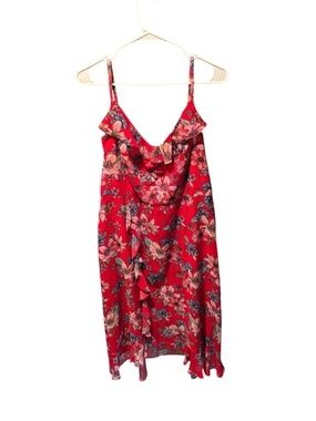 Kensie Dresses Red Floral Ruffle Midi Dress Size 12 Spaghetti Strap